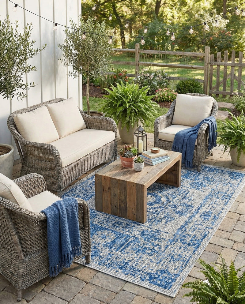 Patio Heritage Collection Area Rug - Savannah (Blue) Rectangle Blue  lifestyle 24