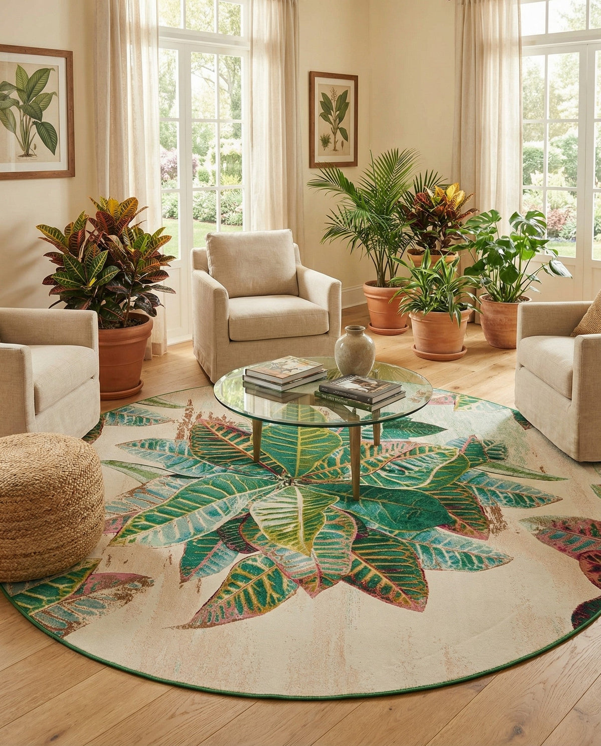 Seaside Blooms Collection Area Rug -  Fern Round Multi  lifestyle 89