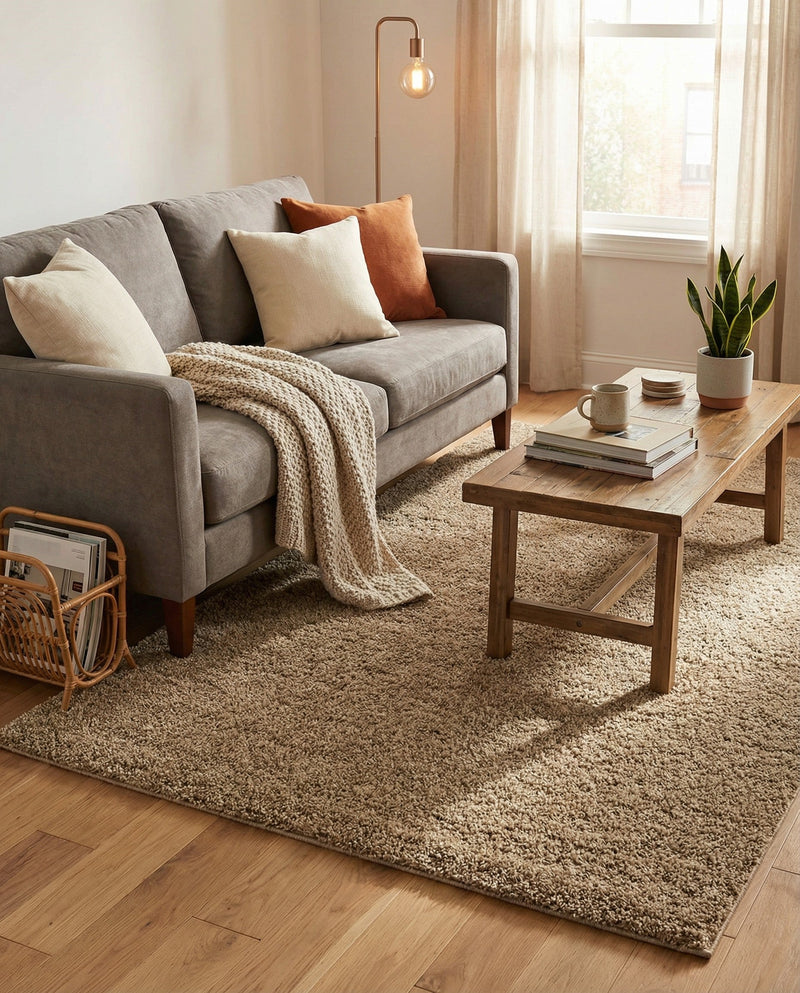 Cozy Comfort Shag Collection Area Rug - Haven (Khaki) Rectangle Khaki  lifestyle 7