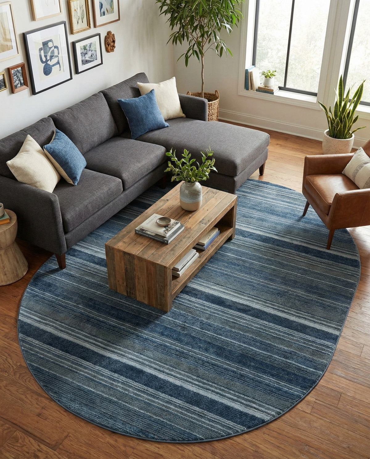 Jewel Oasis Collection Area Rug - Sapphire (Blue) Oval Blue  lifestyle 85