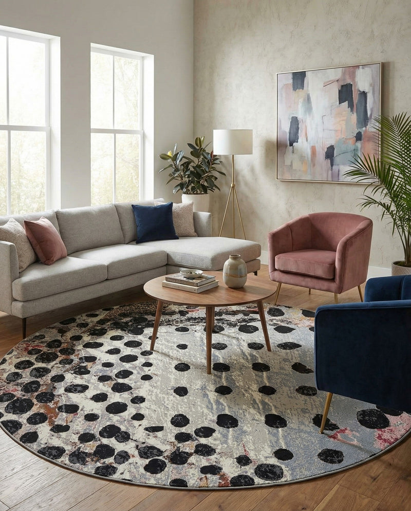 Urban Terrace Collection Area Rug -  Piazza Round White and Black  lifestyle 51