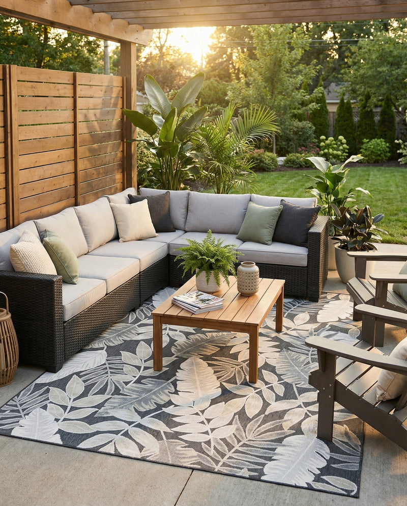 Seaside Blooms Collection Area Rug -  Serene Rectangle Black  lifestyle 44