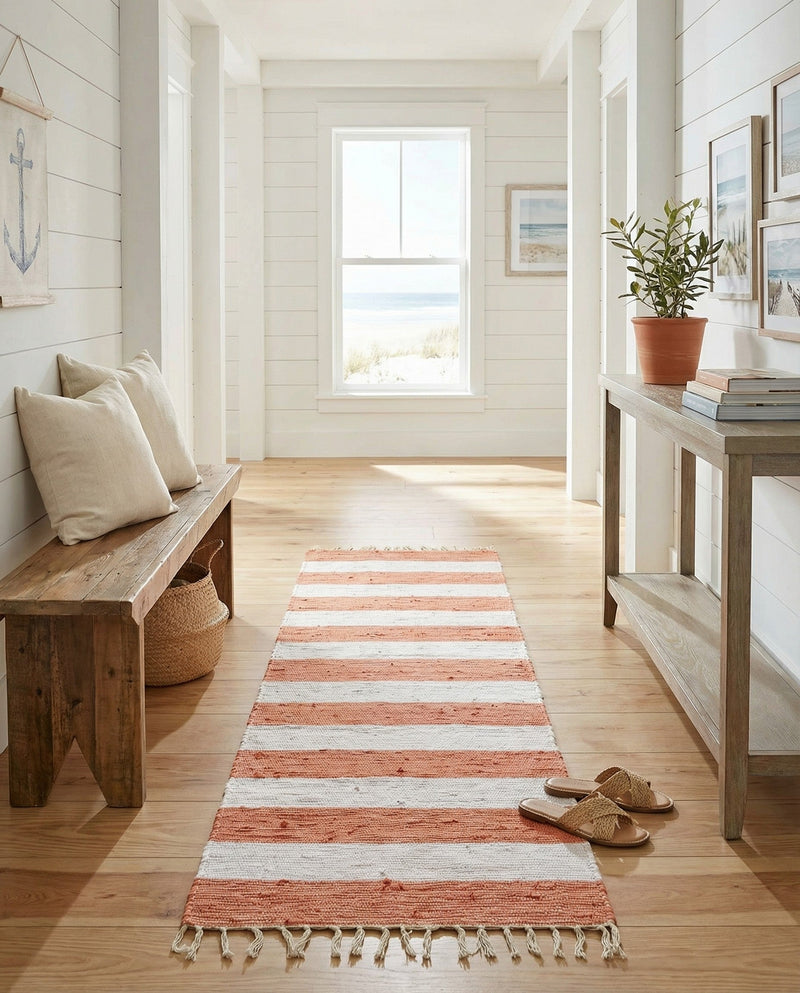 Tassel Trail Collection Area Rug - Pathway (Coral and Ivory) Runner Coral and Ivory  lifestyle 52