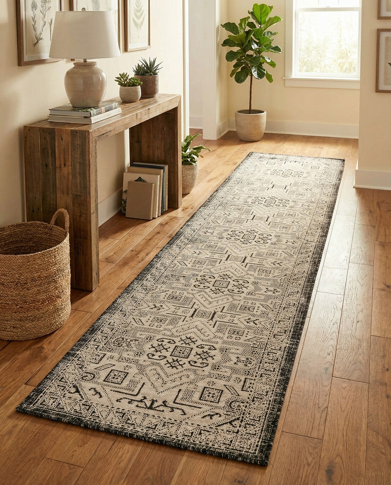 Tribal Terrace Treasures Collection Area Rug - Mayan Marina (Charcoal Gray) Runner Charcoal Gray  lifestyle 63