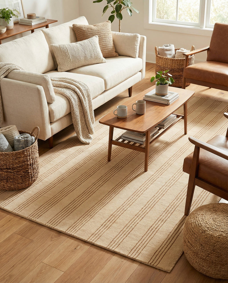 Hampton Stripes Wool Collection Area Rug - Montauk Rectangle Beige  lifestyle 59
