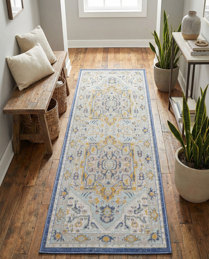 Savannah Series Collection Area Rug - Charleston (Sky blue) Runner Sky blue  lifestyle 42