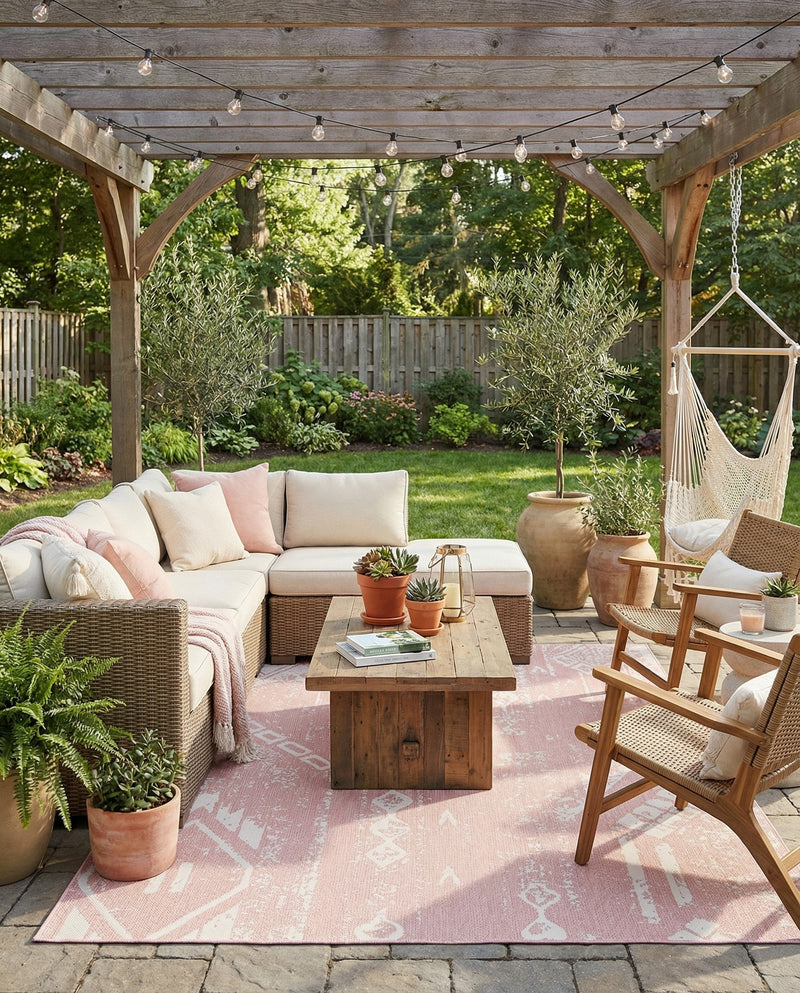Desert Nomad Terrace Collection Area Rug - Sahara (Pink) Rectangle Pink  lifestyle 21
