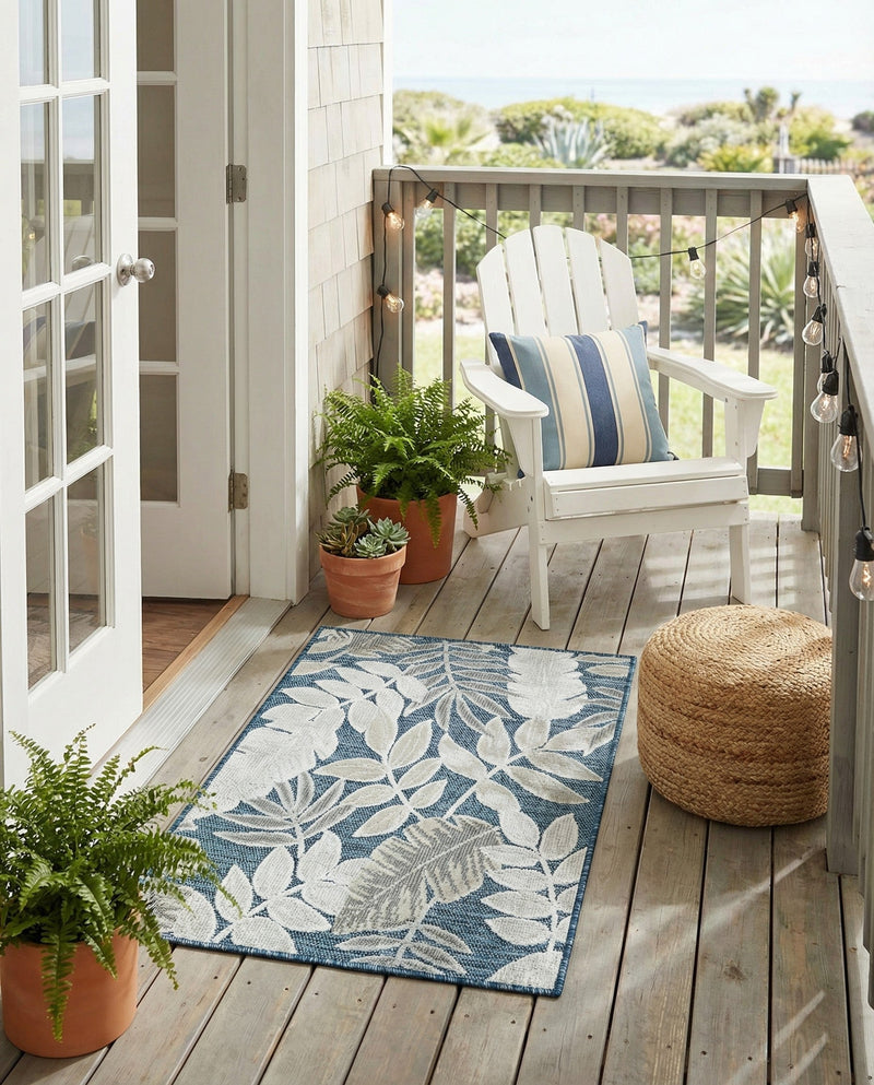 Seaside Blooms Collection Area Rug -  Serene Rectangle Navy Blue  lifestyle 58