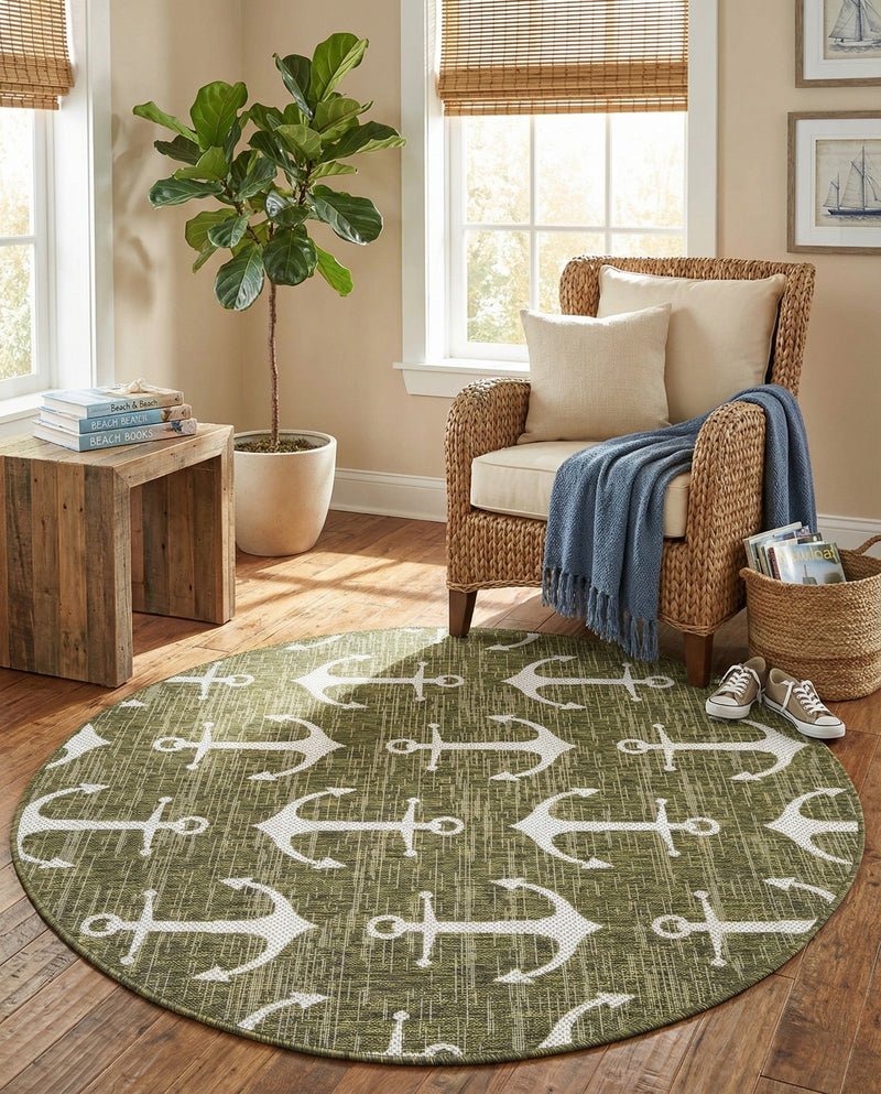 Seaside Haven Rugs Collection Area Rug - Sapphire (Green) Round Green  lifestyle 59