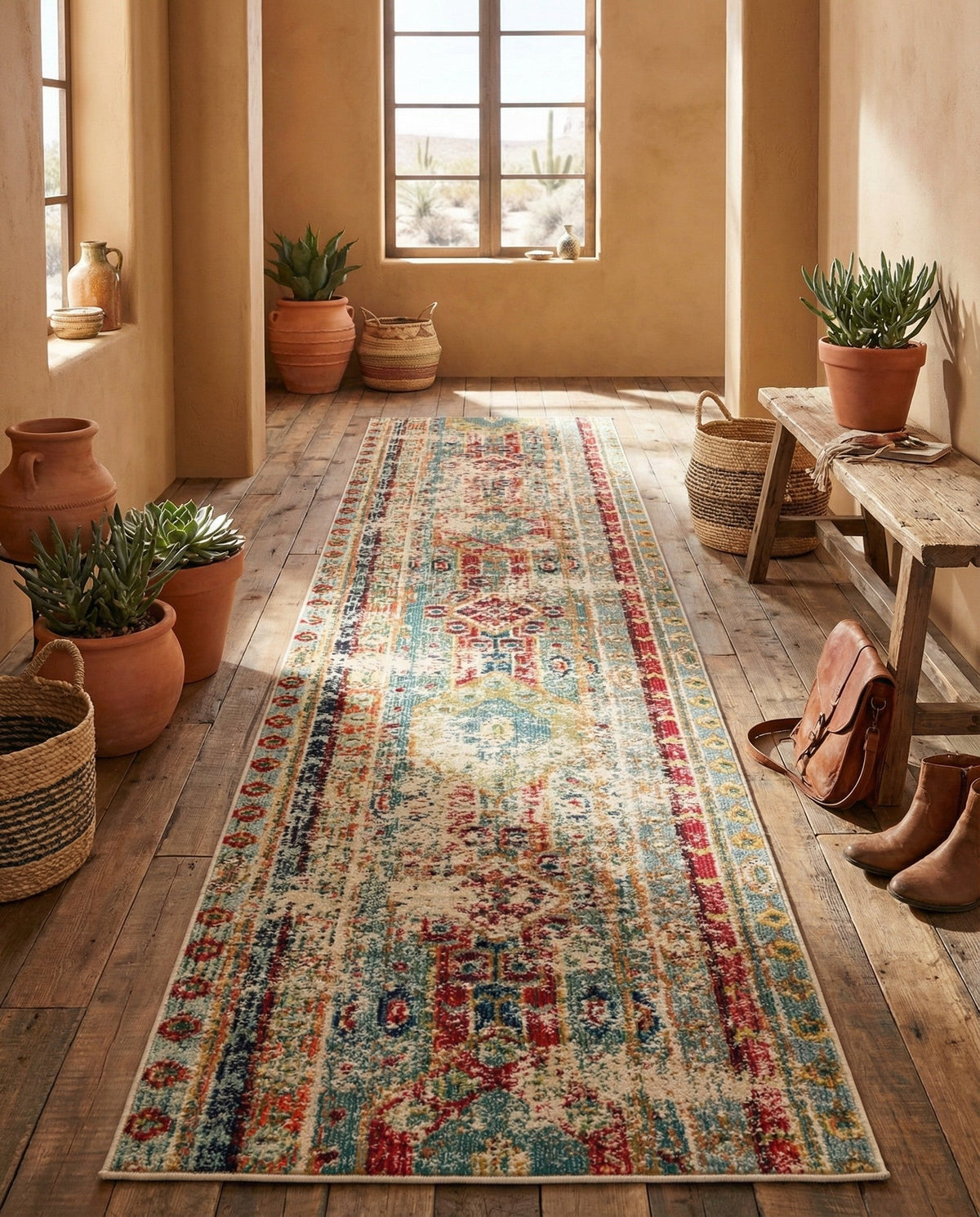 Sedona Vista Collection Area Rug -  Navajo Runner Blue  lifestyle 95