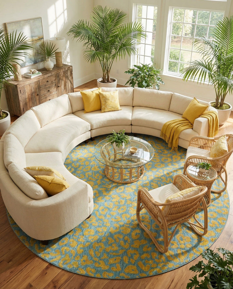 Savannah Escape Collection Area Rug -  Amazon (Blue Yellow) Round Blue Yellow  lifestyle 38