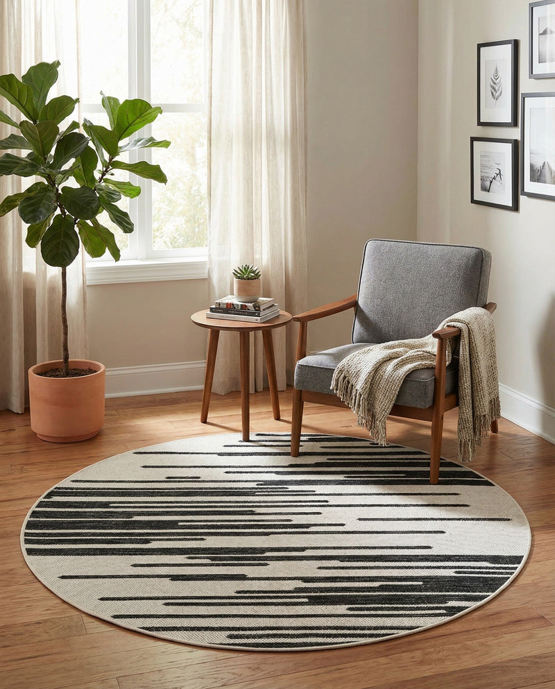 Urban Terrace Collection Area Rug -  Riverside Round Black and White  lifestyle 61
