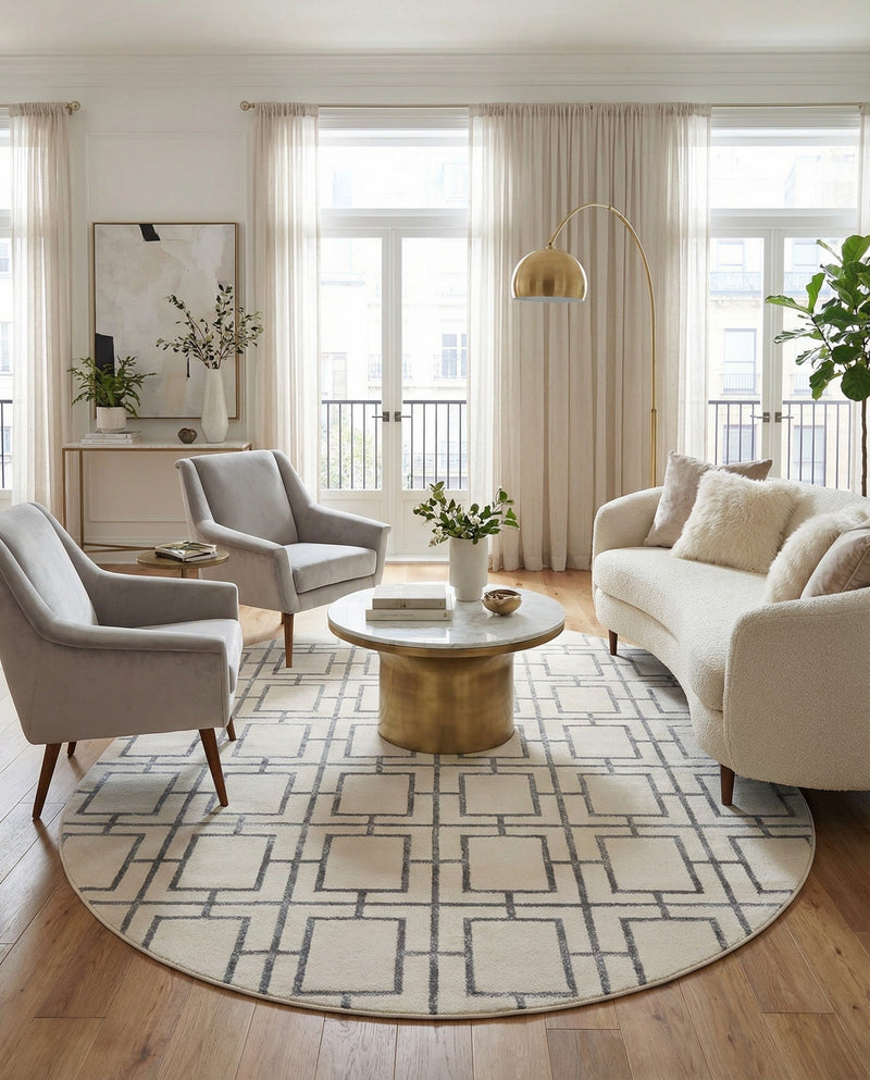 Hollywood Luxe Collection Area Rug -  Beverly (White Silver) Oval White Silver  lifestyle 55