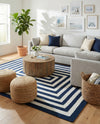 Sustainable Strands Indoor-Outdoor Oasis Collection Area Rug - Harborview Rectangle Navy Blue and White  lifestyle 7