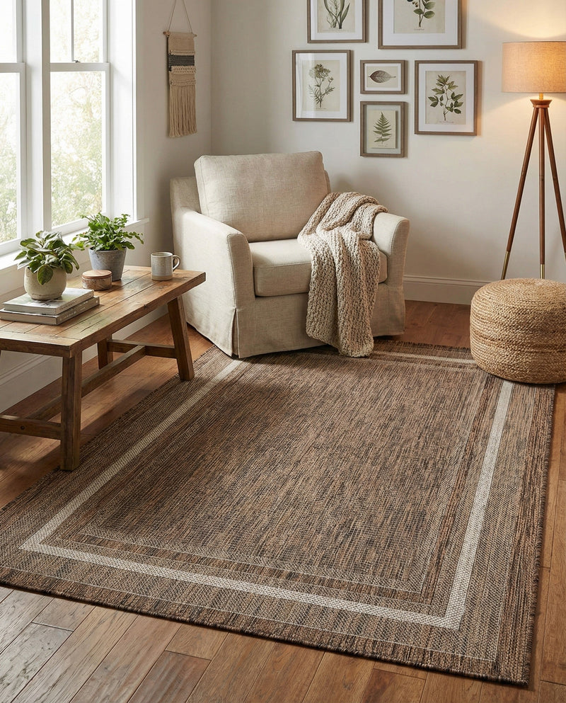 Terrace Fringe Collection Area Rug - Veranda (Brown) Rectangle Brown  lifestyle 13