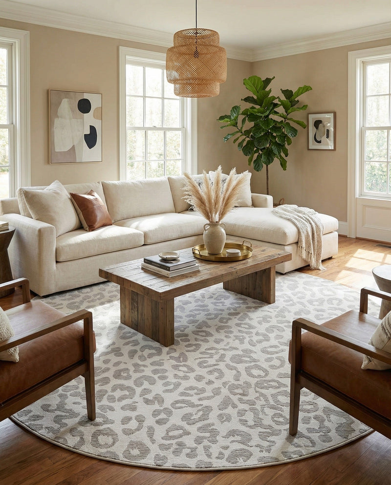 Savannah Escape Collection Area Rug -  Amazon (Ivory Gray) Round Ivory Gray  lifestyle 41