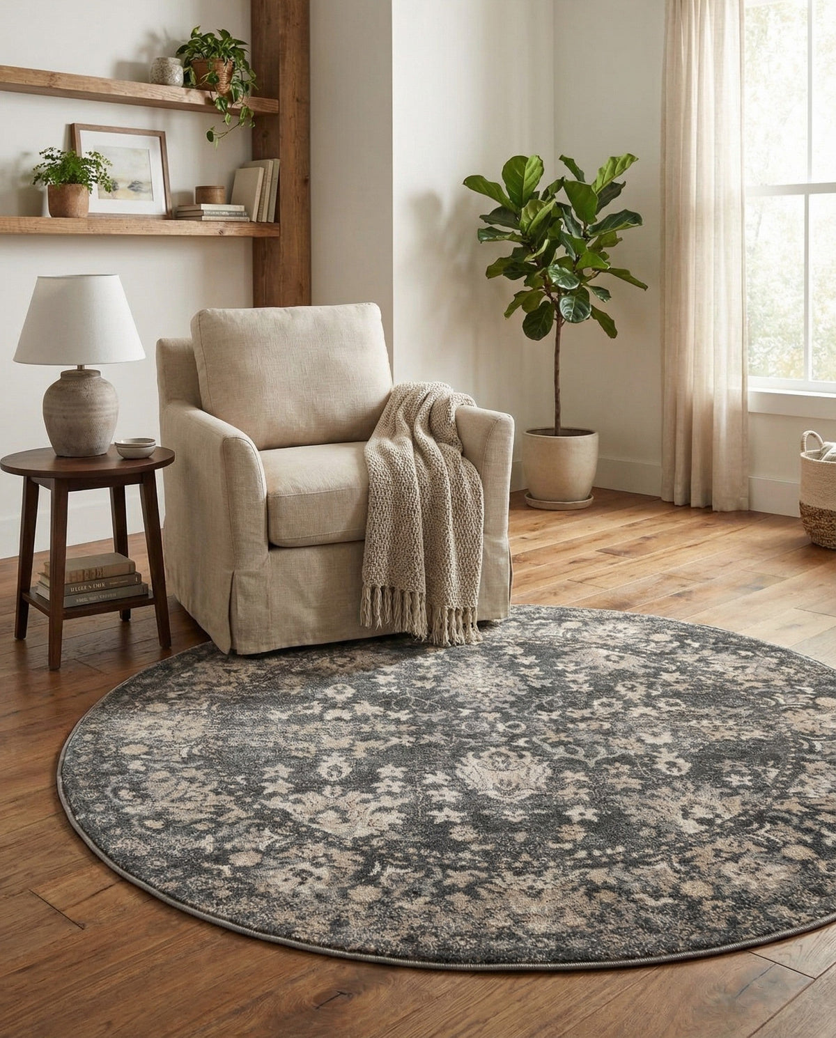 Cascade Range Collection Area Rug -  Shasta (Gray) Round Gray  lifestyle 87