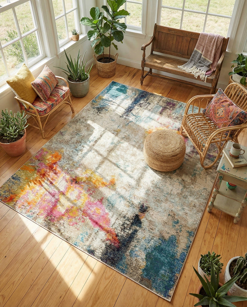 Chromatic Oasis Collection Area Rug -  Azure Rectangle Beige  lifestyle 11