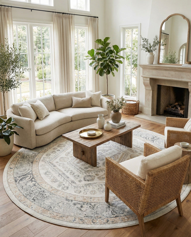 Adriana Terrace Collection Area Rug - Capri (Ivory) Round Ivory  lifestyle 28