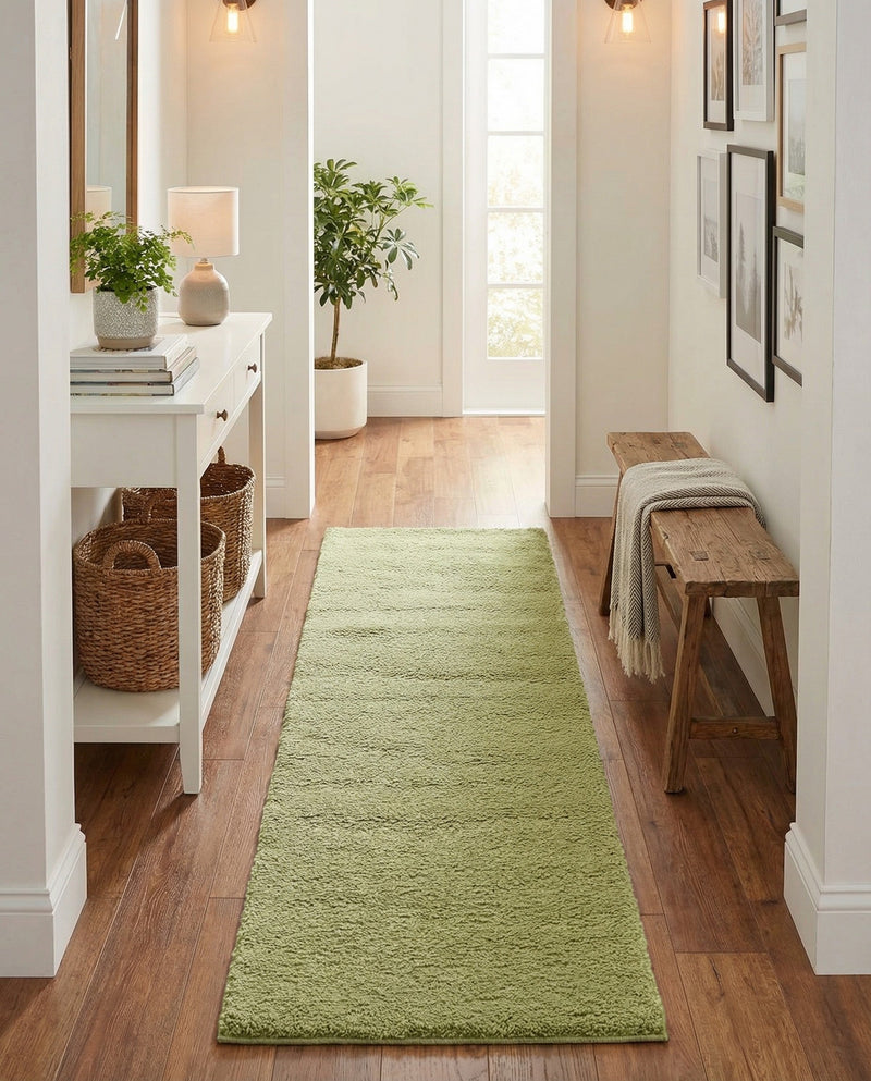 Solid Shag Seaside Collection Area Rug - Azure Cove (Light Green) Runner Light Green  lifestyle 41