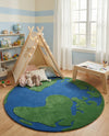 Whimsy Wonders Wool Collection Area Rug -  Island Round Blue and Green  lifestyle 11