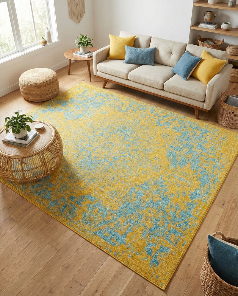 Urban Oasis Rugs Collection Area Rug -  Penthouse (Yellow and Aqua) Rectangle Yellow and Aqua  lifestyle 6