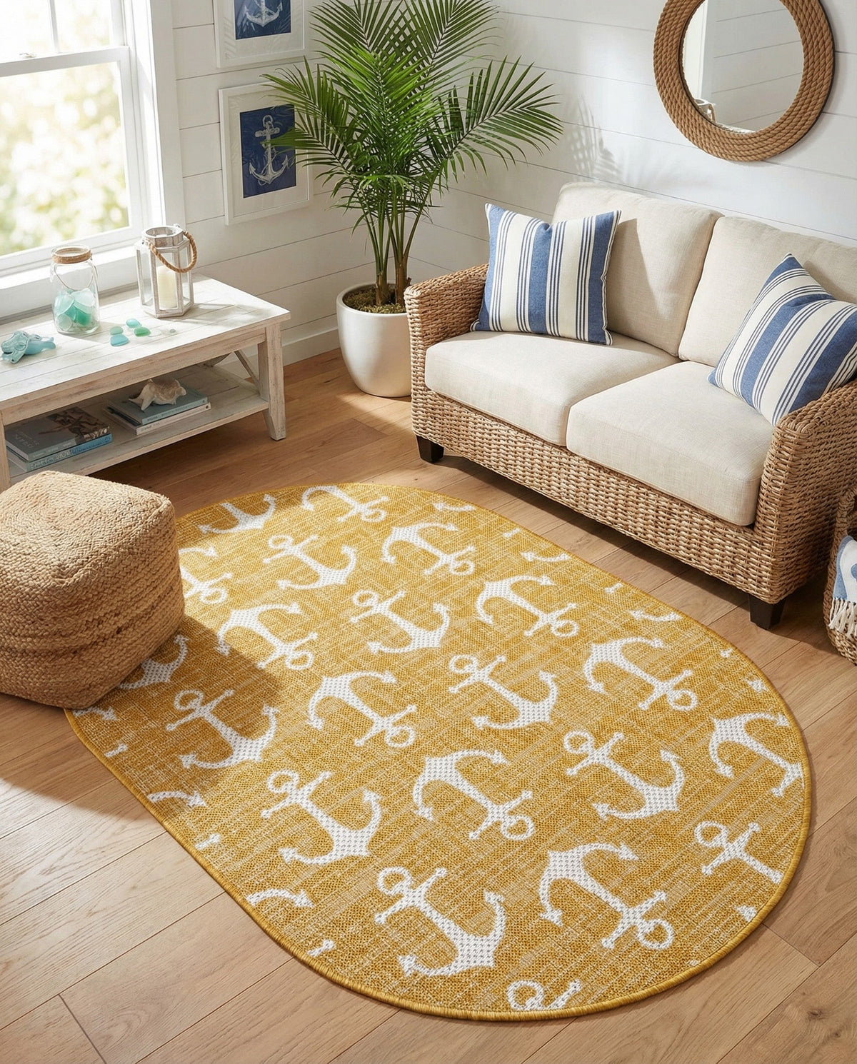 Seaside Haven Rugs Collection Area Rug - Sapphire (Yellow) Oval Yellow  lifestyle 91