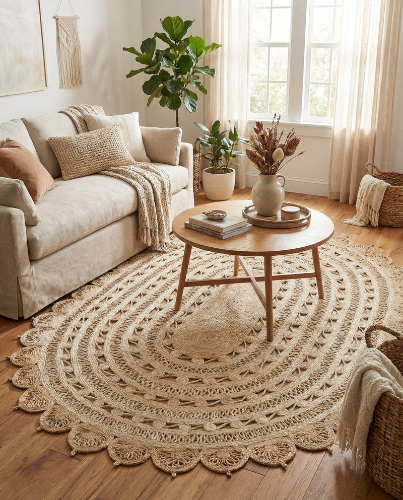 Woven Seaside Jute Collection Area Rug - Coastalhaven (Ivory) Oval Ivory  lifestyle 36