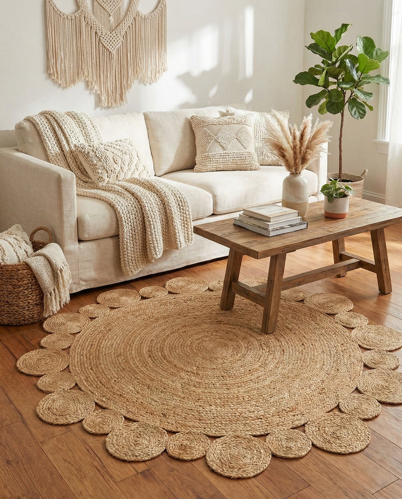 Woven Seaside Jute Collection Area Rug - Sienna Round Natural  lifestyle 48