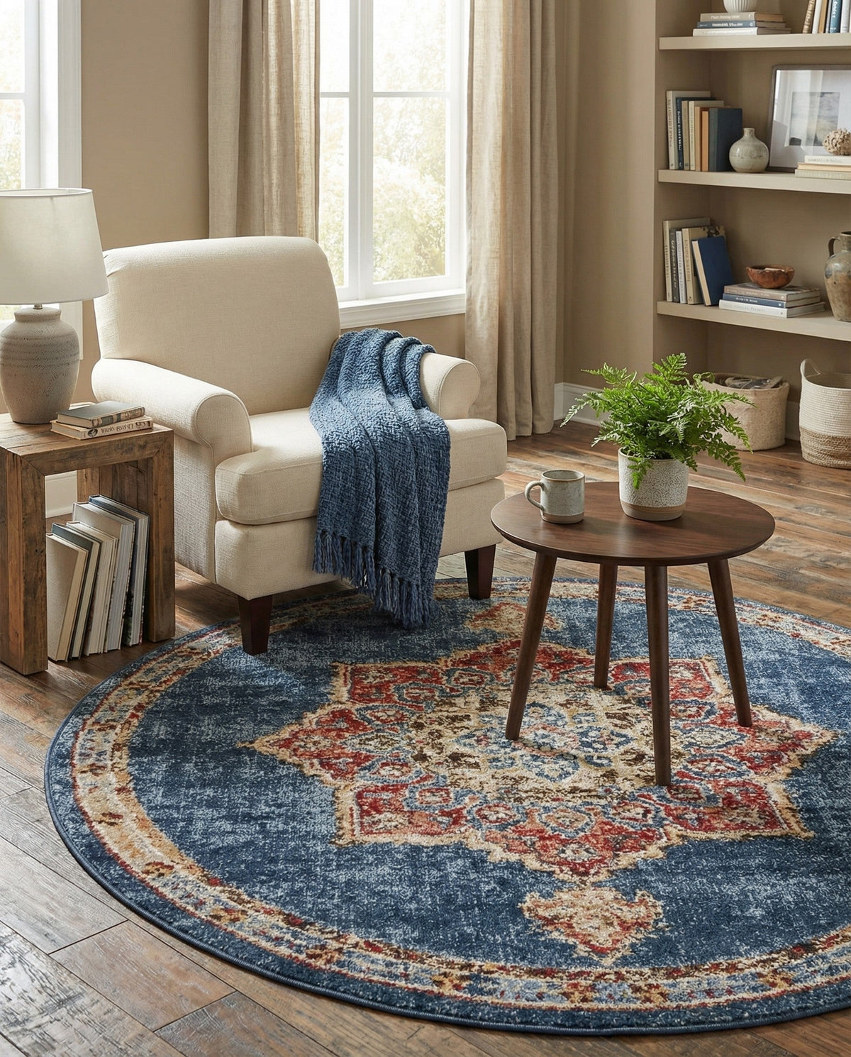 Eden Oasis Collection Area Rug -  Tranquility (Dark Blue) Round Dark Blue  lifestyle 86