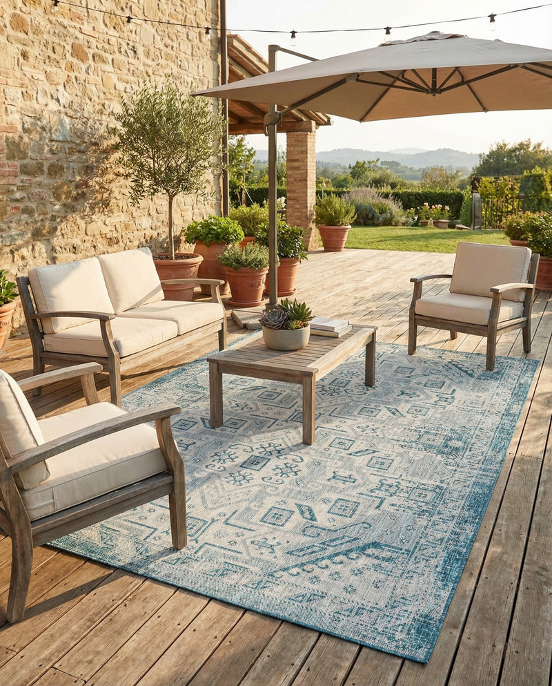 Tribal Terrace Treasures Collection Area Rug - Mayan Marina (Teal) Rectangle Teal  lifestyle 11