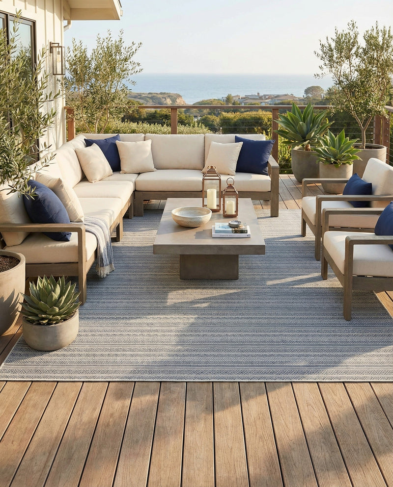 Seaside Stripes Collection Area Rug -  Boardwalk (Light Blue) Rectangle Light Blue  lifestyle 25