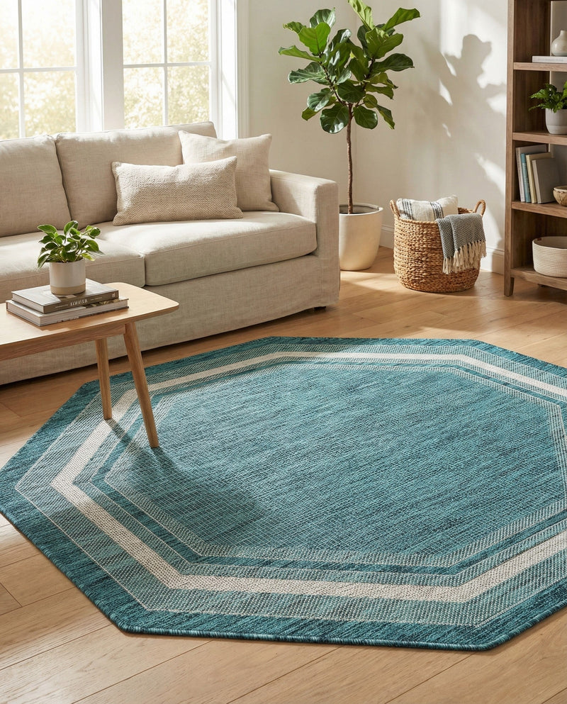 Terrace Fringe Collection Area Rug - Veranda (Teal) Octagon Teal  lifestyle 51