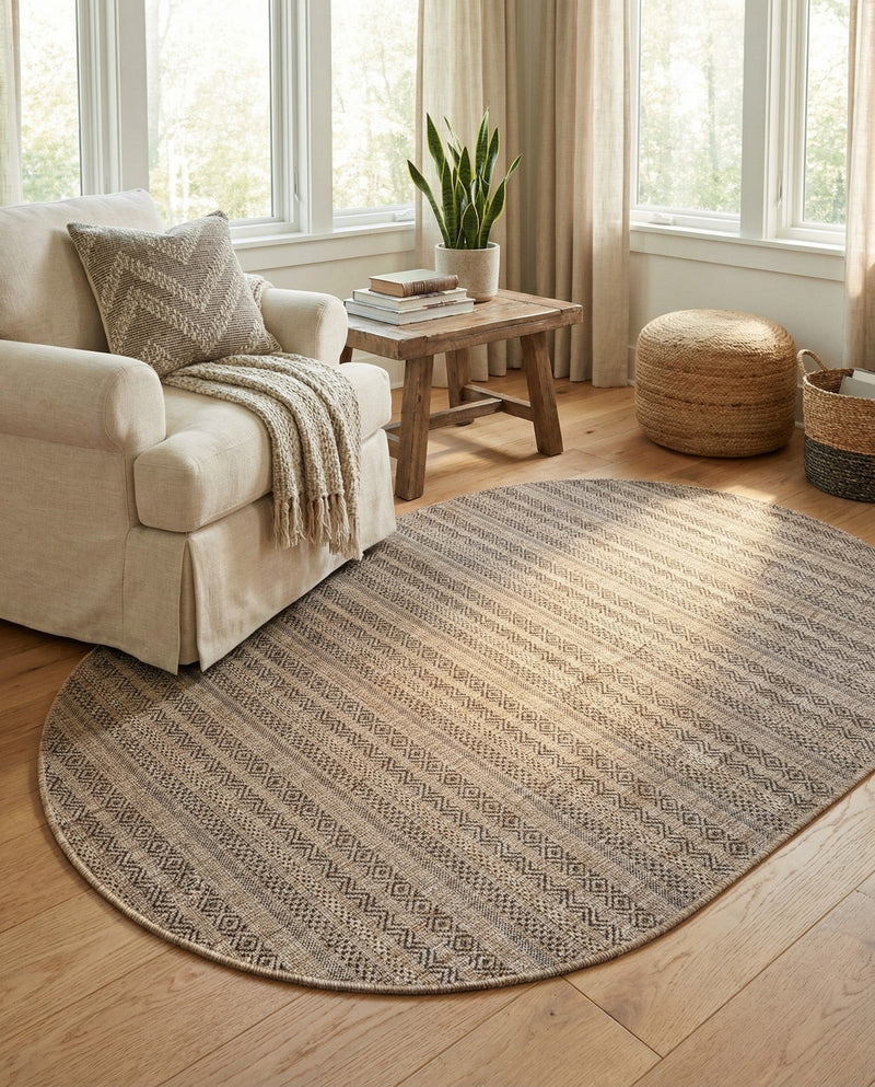 Seaside Stripes Collection Area Rug -  Boardwalk (Natural) Oval Natural  lifestyle 81