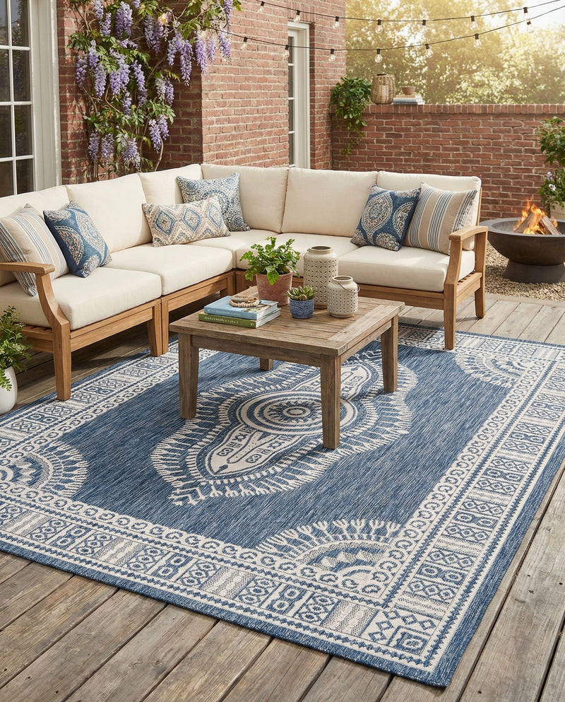 Patio Heritage Collection Area Rug -  Biloxi Rectangle Blue  lifestyle 27