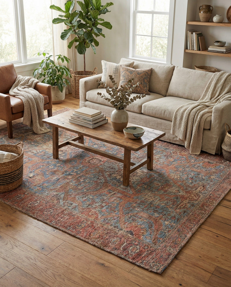 Savannah Threads Collection Area Rug -  Patagonian Rectangle Antique Blue  lifestyle 18