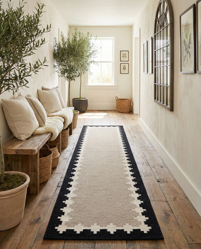 Caspian Wool Collection Area Rug - Baku Runner Gray and Black  lifestyle 44