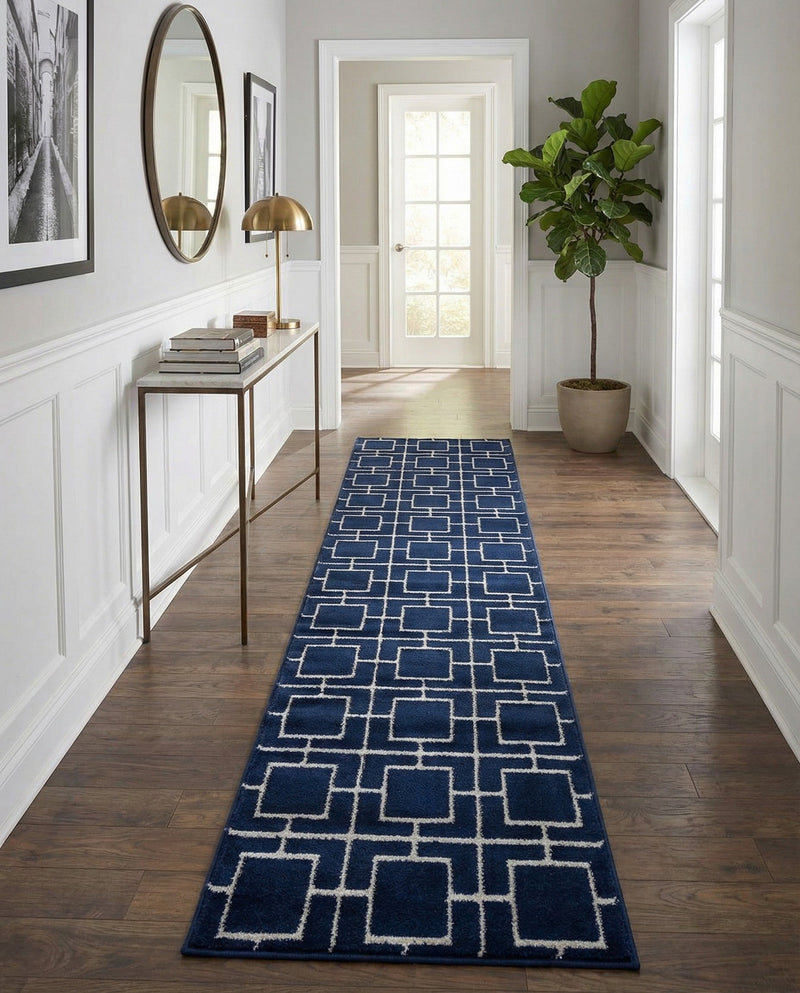Hollywood Luxe Collection Area Rug -  Beverly (Navy Blue Silver) Runner Navy Blue Silver  lifestyle 30