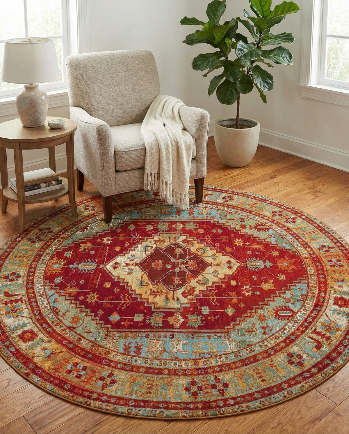 Patio Heritage Collection Area Rug -  Arbor Round Red Green Blue  lifestyle 87