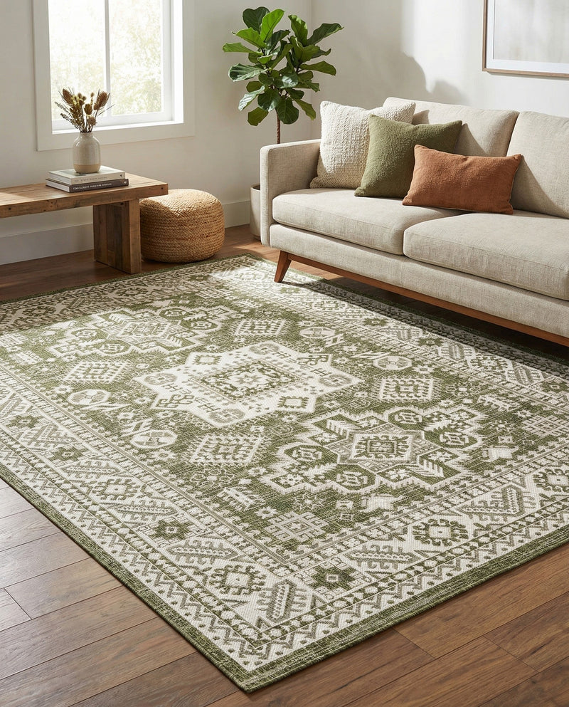 Tribal Terrace Treasures Collection Area Rug -  Incan Isle (Green) Rectangle Green  lifestyle 25