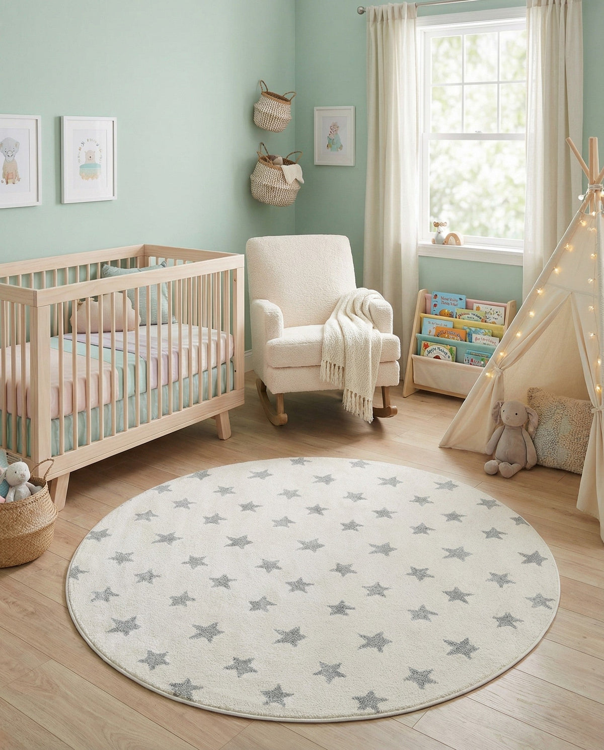 Wonder Tykes Collection Area Rug -  Mosaic Round Daisy White  lifestyle 188