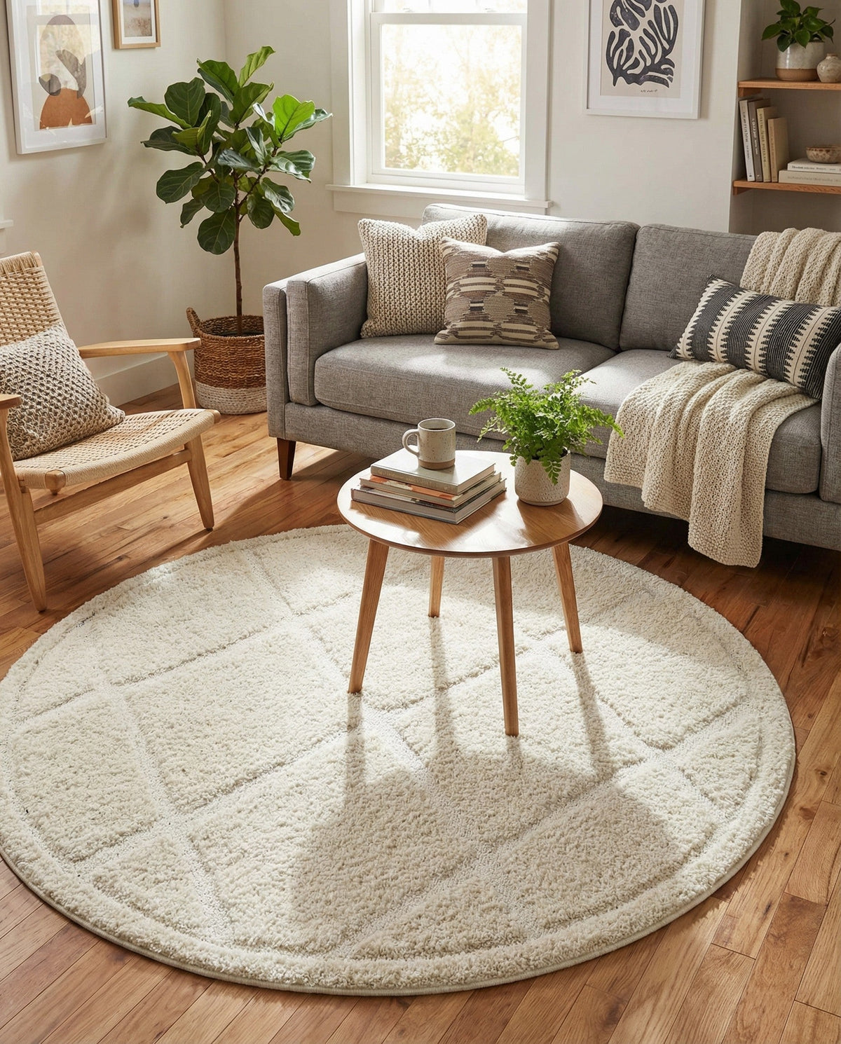 Trellis Haven Collection Area Rug - Havenwood Round Ivory  lifestyle 123