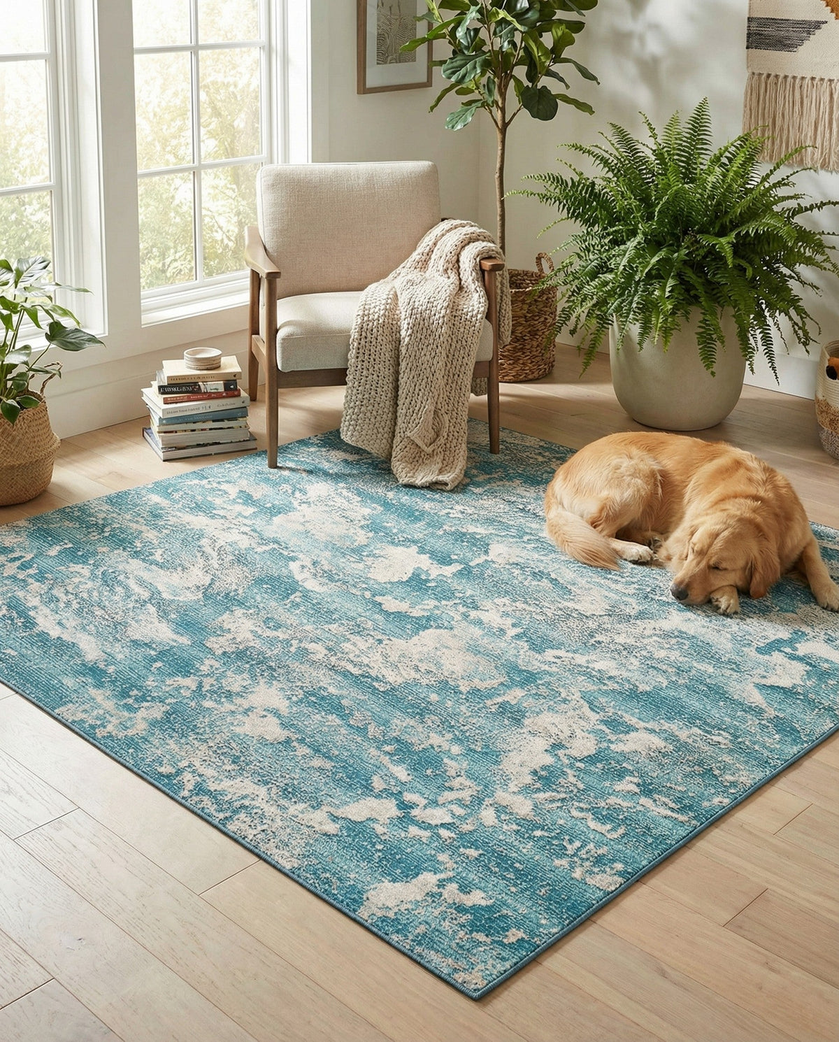 Urban Terrace Collection Area Rug -  Gazebo Square Aqua Blue  lifestyle 84