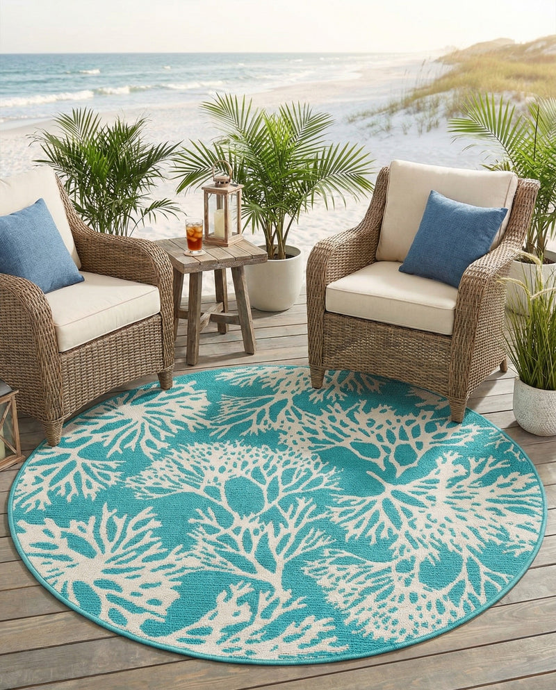 Seaside Haven Rugs Collection Area Rug -  Seaside Round Teal  lifestyle 55