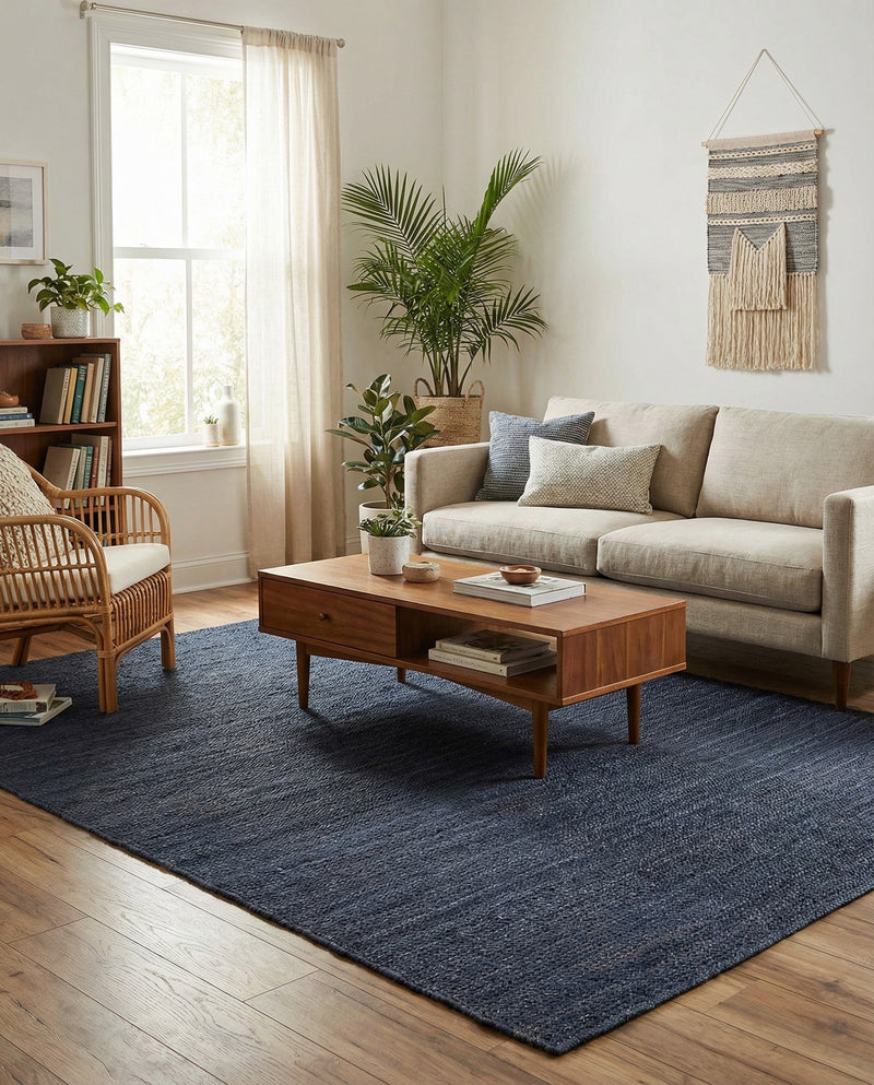 Woven Seaside Jute Collection Area Rug - Savannah (Navy Blue) Rectangle Navy Blue  lifestyle 14