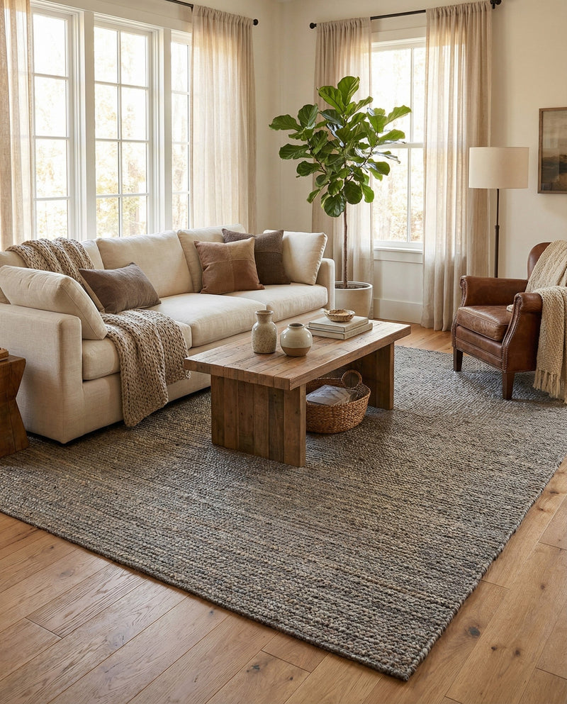 Woven Seaside Jute Collection Area Rug - Savannah (Gray) Rectangle Gray  lifestyle 23