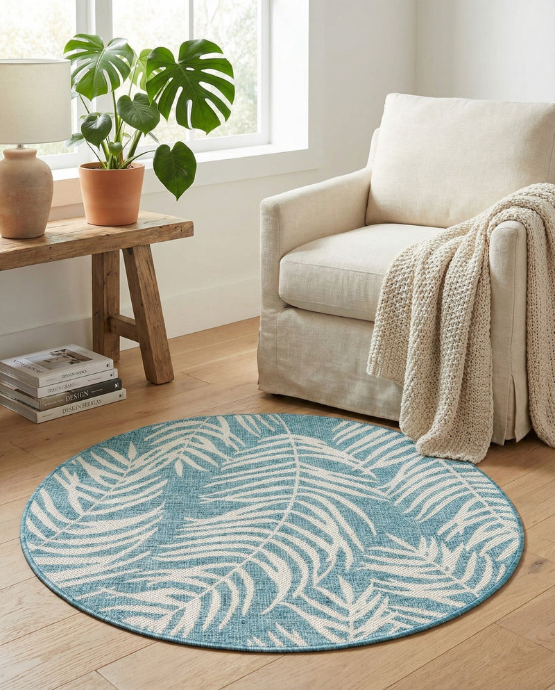 Seaside Blooms Collection Area Rug - Verdure (Light Aqua) Round Light Aqua  lifestyle 19