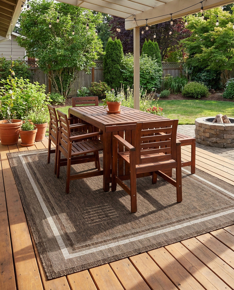 Terrace Fringe Collection Area Rug - Veranda (Brown) Rectangle Brown  lifestyle 37