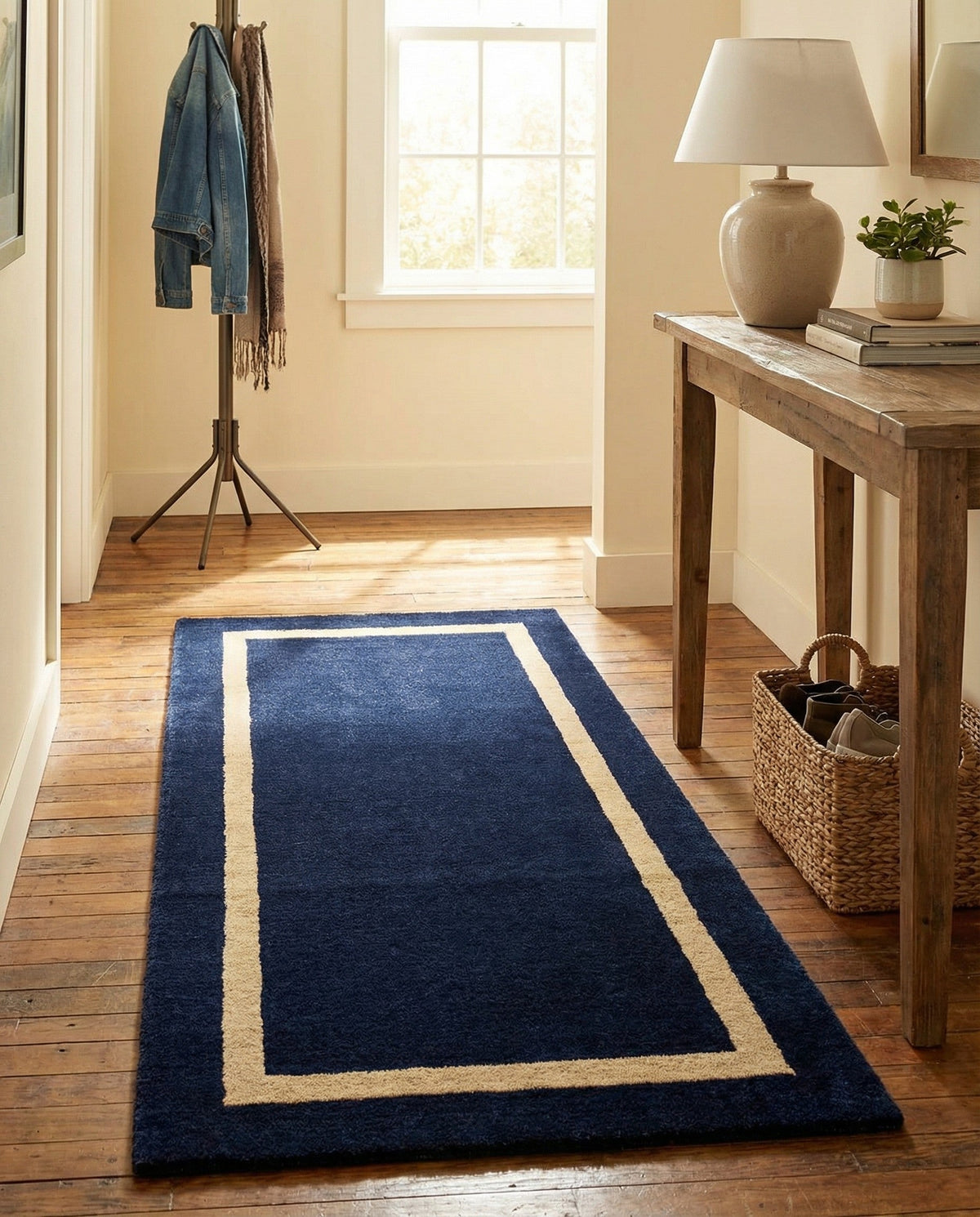 Savannah Borders Wool Collection Area Rug - Chatham Runner Cobalt Blue  lifestyle 184