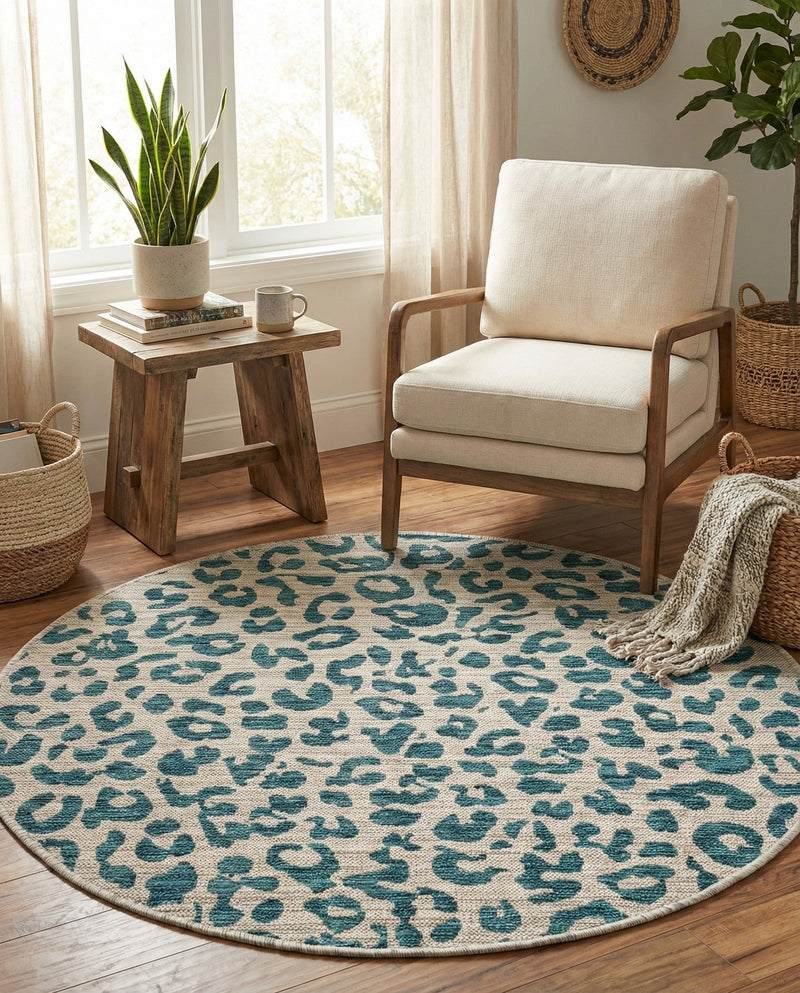 Savannah Escape Collection Area Rug -  Amazon (Teal) Round Teal  lifestyle 24